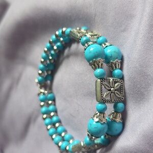 Turquoise Beaded Bracelet with Tibetan Silver Accents